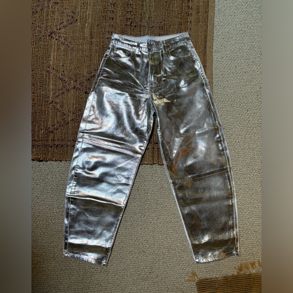 Ganni silver foil jean